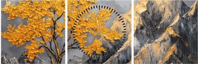Tablou – Arbore auriu în munți (cu ceas) (90x30 cm)