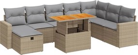 vidaXL Set canapele grădină cu perne 9 piese bej poliratan/lemn acacia