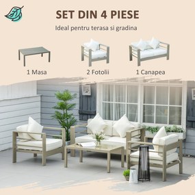 Outsunny Set de mobilier de gradina din 4 piese, cadru de aluminiu, mobilier de curte, cu sezut cu perne gros, 2 scaune | AOSOM RO