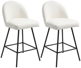 HOMCOM Set 2 Scaune de Bar cu Spătar din Catifea și Suport pentru Picioare, 48.5x56x92 cm, Alb Crem | Aosom Romania