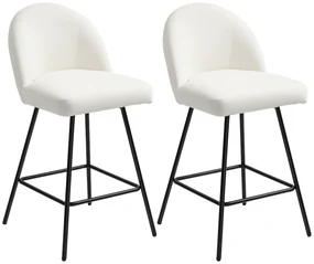 HOMCOM Set 2 Scaune de Bar cu Spătar din Catifea și Suport pentru Picioare, 48.5x56x92 cm, Alb Crem | Aosom Romania