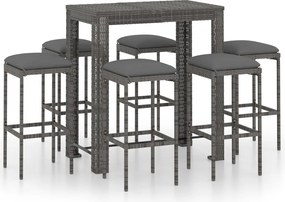 vidaXL Set mobilier bar de grădină cu perne, 7 piese, gri, poliratan