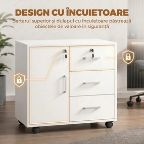 HOMCOM Dulap de Birou cu 3 Sertare și Dulăpior cu 3 Rafturi Reglabile, Sertar pentru Documente, 60x40x56 cm, Alb | Aosom Romania