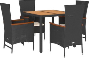 vidaXL Set mobilier de grădină cu perne, 5 piese, negru, poliratan