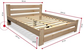 Expedo Pat din lemn masiv STUDY + somieră GRATIS + saltea spumă DE LUX 14 cm + somieră, 90x200cm, natural/lac nu