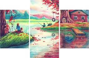 Tablou - Acuarelă, Golf într-un sat de munte (90x60 cm)
