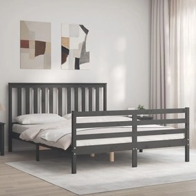 3194258 vidaXL Cadru de pat cu tăblie, gri, 160x200 cm, lemn masiv