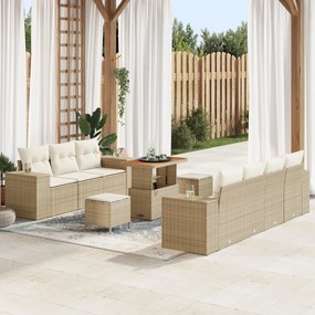 vidaXL Set de canapea de grădină , 10 piese, din rattan bej poly și acacia