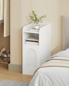 NOA78 - Set 2 Noptiere, 24 cm, foarte inguste, cu Raft si Dulapior - Alb