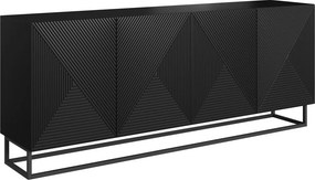 Comodă Asha 200 cm cu 4 uși - negru mat / cadru negru