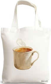 Sacosa de Panza pentru Cumparaturi, Geanta Tote, model Hot coffee 38 x 34.5 cm, Alba, BEKZ®