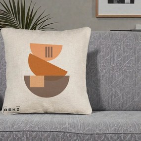 Perna Decorativa Geometric Bauhaus Boluri Portocaliu, 40x40 cm, Bej Canapea, Husa Detasabila, Perna Inclusa, BEKZ®