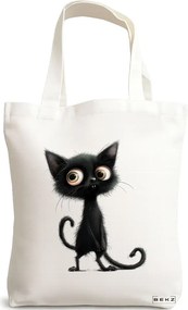 Sacosa de Panza pentru Cumparaturi, Geanta Tote, model Meowgic Charm 38 x 34.5 cm, Alba, BEKZ®