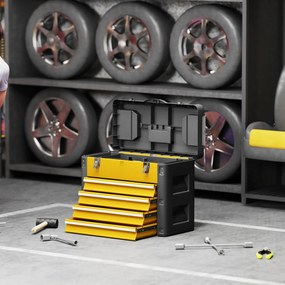 HOMCOM Cutie pentru scule cu 4 sertare, cufăr din oțel termolacat cu tavă detașabilă, 49,7x25,3x40,7 cm, galben | Aosom Romania