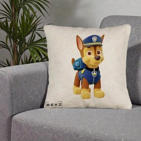 Perna Personalizata Chase PAW Patrol Albastru, 40x40 cm, Bej Canapea, Husa Detasabila, Perna Inclusa, BEKZ®