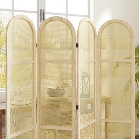 HOMCOM Paravan interior din lemn, 4 panouri, 170 x 160 cm, pliabil si portabil, model impletit manual, lemn natural | Aosom Romania