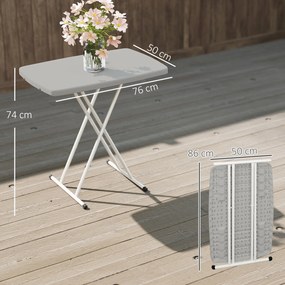 Outsunny Măsuță de Cafea Pliabilă, Reglabilă pe Înălțime și Portabilă, cu Blat HDPE și Cadru Metalic, 76x50x74 cm, Alb | Aosom Romania
