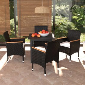 3094998 vidaXL Set mobilier de grădină cu perne, 5 piese, negru, poliratan