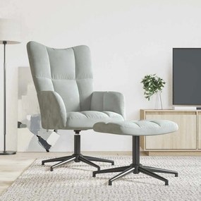 vidaXL Scaun de relaxare cu taburet, gri deschis, catifea