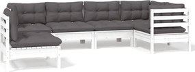 vidaXL Set mobilier de grădină cu perne, 6 piese, alb, lemn de pin