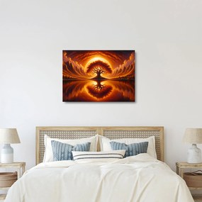 Tablou pe sticlă – Arbore în soare sângeriu (70x50 cm)