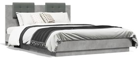 3210020 vidaXL Cadru de pat cu tăblie și lumini LED, gri beton, 120x200 cm