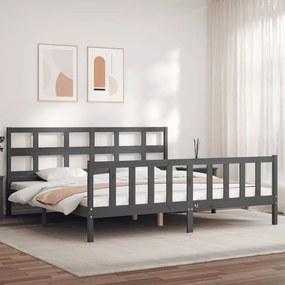 3193028 vidaXL Cadru de pat cu tăblie Super King Size, gri, lemn masiv