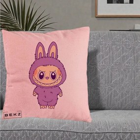 Perna Personalizata Labubu Violet Solo, 40x40 cm, Roz, Husa Detasabila, Perna Inclusa, BEKZ®