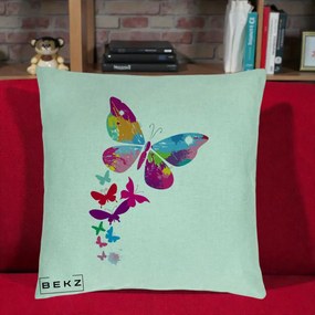 Perna Decorativa Fluturi Splash, 40x40 cm, Verde Menta, Husa Detasabila, Perna Inclusa, BEKZ®