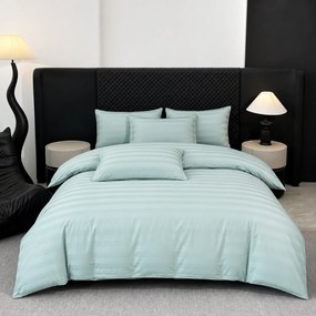 Lenjerie Premium Damasc, bumbac 100%, 6 piese, pat 2 persoane, bleu