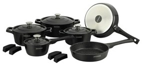 Set oale si tigai cu capace, marmorate 14 piese Royaly Line RL OS1014 Negru, antiaderente, inductie, capac metalic, curatare usoara