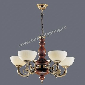 Lustra Luna cu 5 Brate, Rustic, Bronz Antic, Lemn, Abajur Crem - Bussy Lighting 2011-62-05