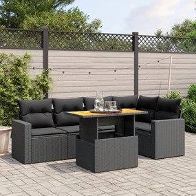 vidaXL Set mobilier de grădină cu perne, 6 piese, negru, poliratan