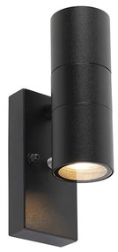 Lampă de perete exterioară neagră cu 2 lumini IP44 cu senzor de întuneric - Duo