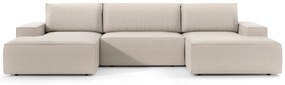 Colțar în formă de U ~HAYAK~ extensibil cu ladă de depozitare, 358 cm lungime, extensia 140/300 cm Velur raiat fluffy Gri mătase