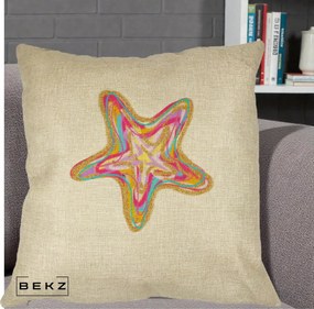 Perna Decorativa Stea de Mare Colorata Psiheledic, 40x40 cm, Crem, Husa Detasabila, Perna Inclusa, BEKZ®