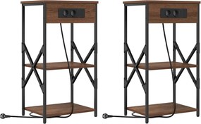 vidaXL Dulap de noapte cu raft 2 pcs Stejar închis 41 x 31 x 76 cm