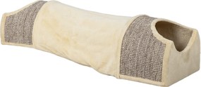 PawHut Tunel pentru pisici cu 3 deschideri, pufos, sfoară de zgâriat din sisal, 107x38x29 cm, Bej/Gri | Aosom Romania