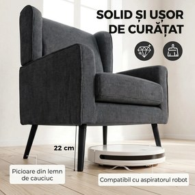 HOMCOM Fotoliu din chenille pentru dormitor, stil modern Mid-Century, cu picioare din lemn de cauciuc, gri închis | Aosom Romania