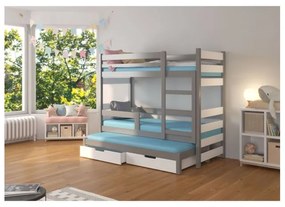 Pat Supraetajat 3 Persoane Cu Saltea KARLO Alb/Gri 80x180cm