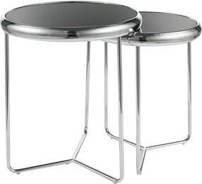 Set 2 masute cafea SCARLET II, negru/argintiu, sticla securizata/metal