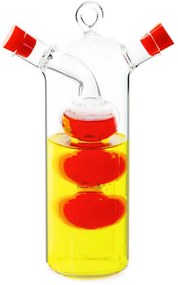 Recipient pentru oțet și ulei 2in1 Luigi Ferrero FR-6045, Două deschideri separate, Fără scurgeri, Sticlă, Transparent/roșu