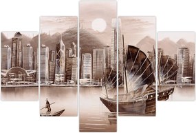Tablou - Victoria Harbour, Hong Kong, efect sepia (150x105 cm)