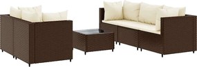 vidaXL Set mobilier de grădină cu perne, 6 piese, maro, poliratan