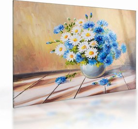 Tablou pe sticlă pictat cu vaza și flori (70x50 cm)