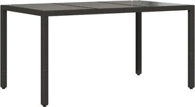 vidaXL Masă grădină cu blat din sticlă, negru, 150x90x75 cm, poliratan