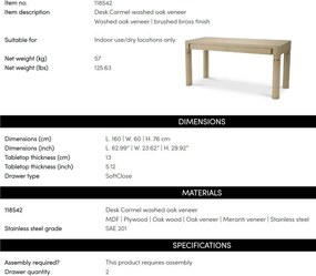 Birou modern design LUX Carmel, stejar albit