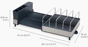 Uscător de vase Joseph Joseph 851690, Extensibil, Scurgere, Compartiment pentru cuțite, Pliabil, Gri închis/inox