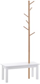 HOMCOM Bancă hol, cu un Cuier în Bambus, Design Modern, Spațiu de Depozitare, Alb și Lemn, 80x30x180 cm | Aosom Romania