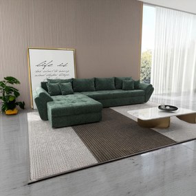 Colțar extensibil dumonde cu ladă de depozitare si sezut confortabil din spuma high-density, Loana XL Euphoria Verde 335x185 cm